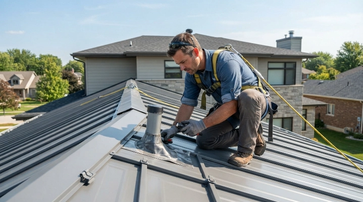  Professional roof leak detection inspection on a residential metal roof