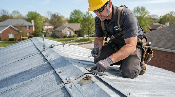 How to repair a minor roof leak on a metal roof by inspecting screws and seams
