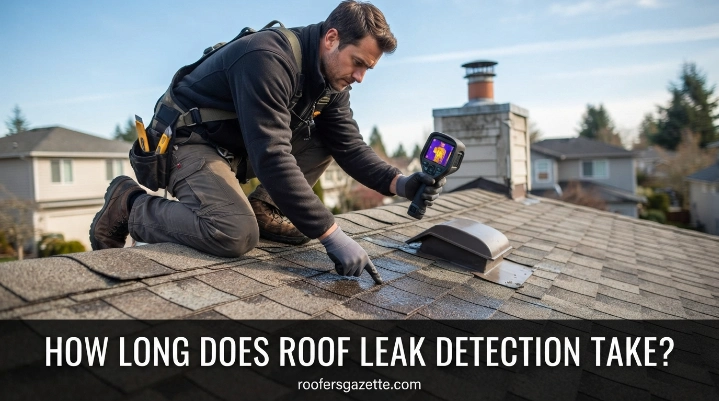 Professional inspection showing how long roof leak detection takes on a metal roof