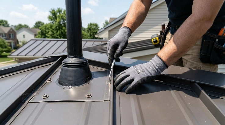 metal roof leak repair inspection of fasteners and flashing