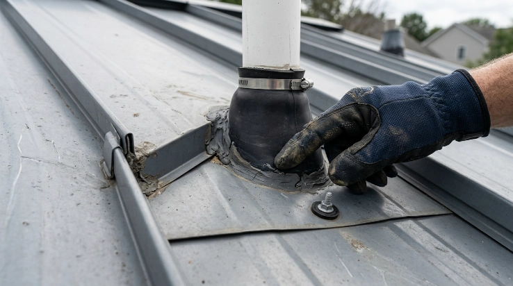 Common metal roof leak causes including fasteners and seams