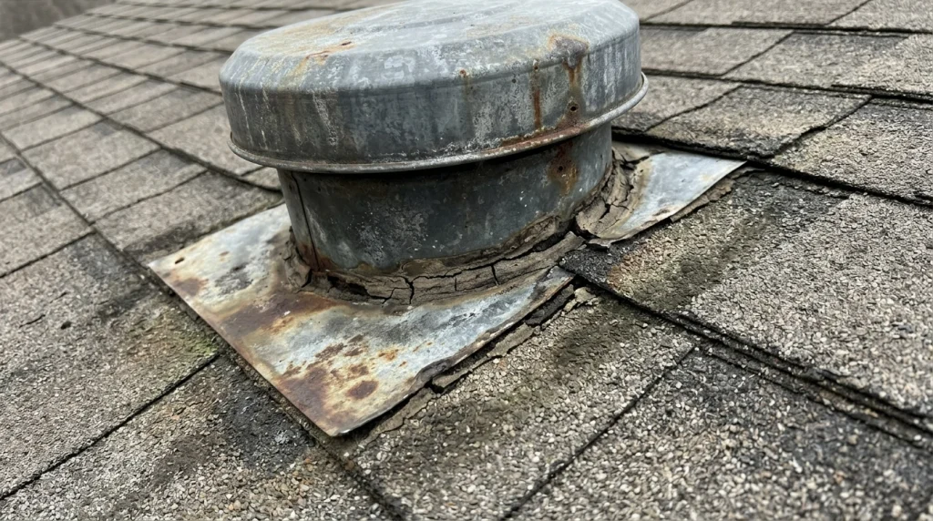 damaged roof vent flashing requiring replacement
