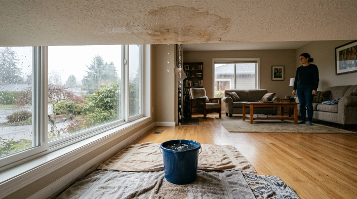 How to minimize damage from a roof leak inside a home