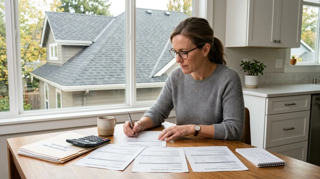 Homeowner learning how to save money on roof replacement by comparing estimates