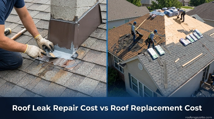 Roof leak repair cost vs roof replacement cost inspection for a leaking metal roof