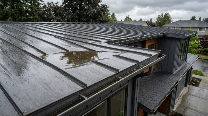 How to prevent roof damage from standing water on a metal roof