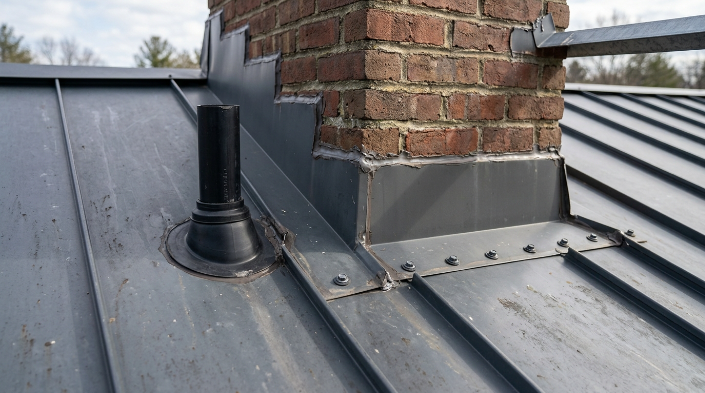 Common metal roof leak areas around flashing seams fasteners and vents