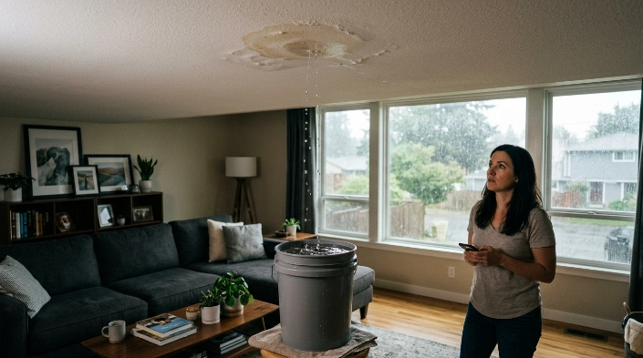 Can you stay in a house with a leaking roof when water is dripping from the ceiling?