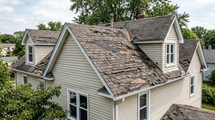 what roof problems require replacement showing damaged asphalt shingles