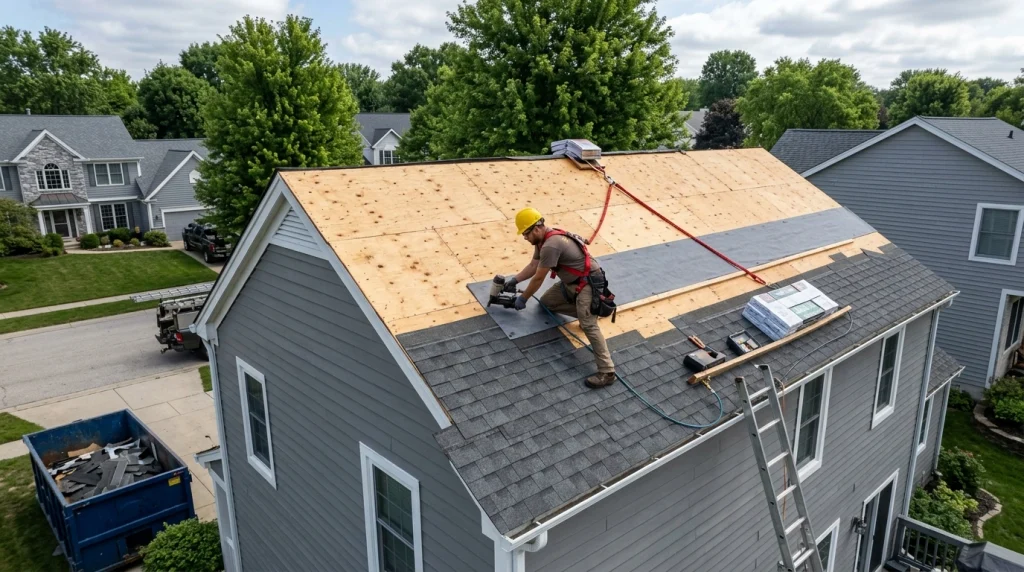 Roof decking replacement cost with exposed plywood roof sheathing