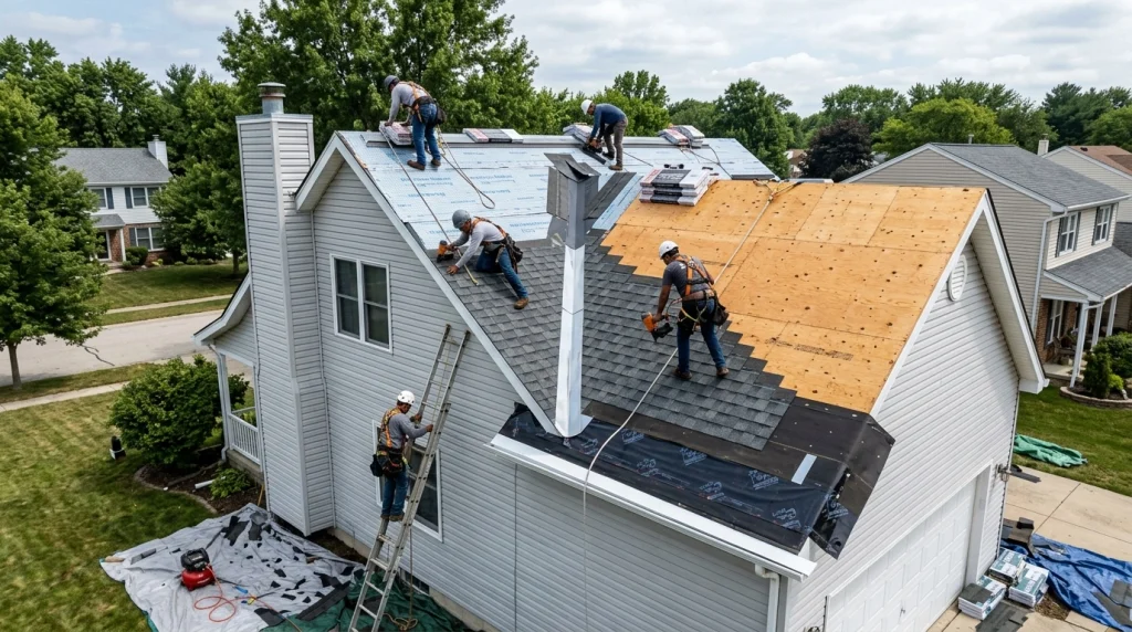 Roof replacement components included in a roofing estimate