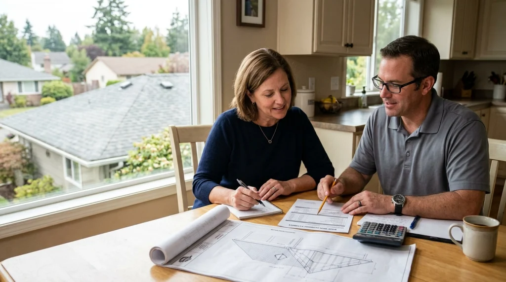 Homeowner reviewing what is included in a roof replacement estimate
