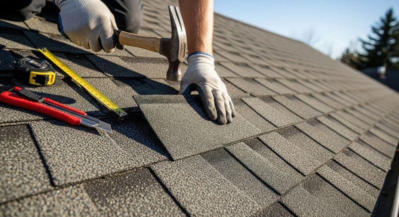 Professional installation of architectural asphalt shingles during residential roof replacement