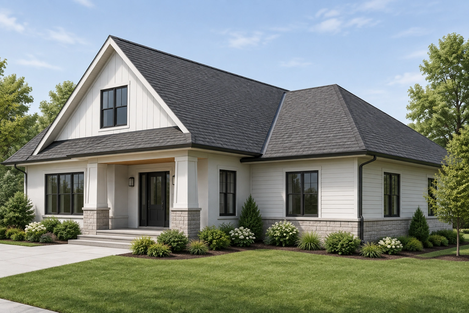 Illustration of a house with mixed roof planes and valleys