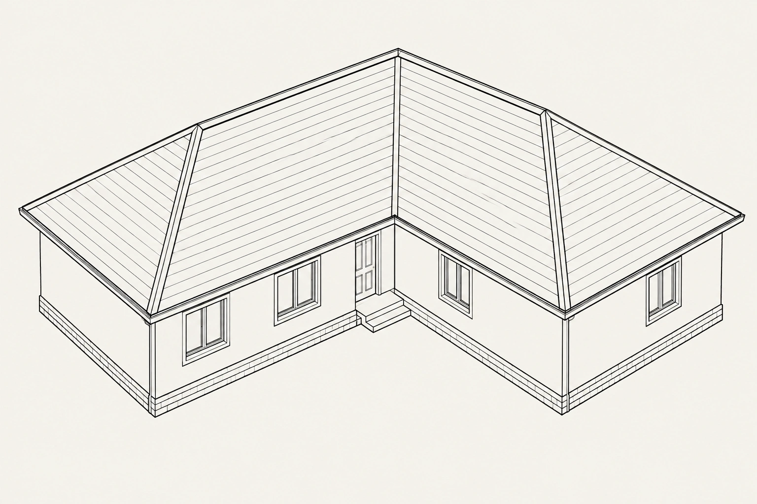 Cross hip roof diagram showing two hip roof sections intersecting at a right angle