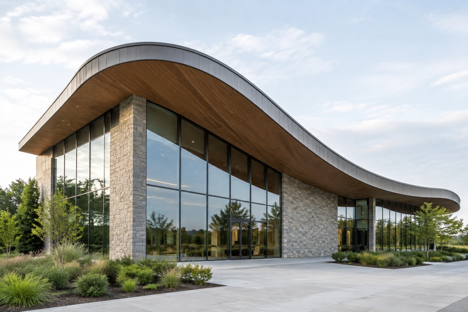 Modern building with a curved roof profile