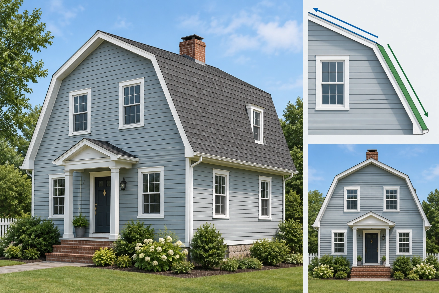 Two-slope gambrel roof profile on a traditional building