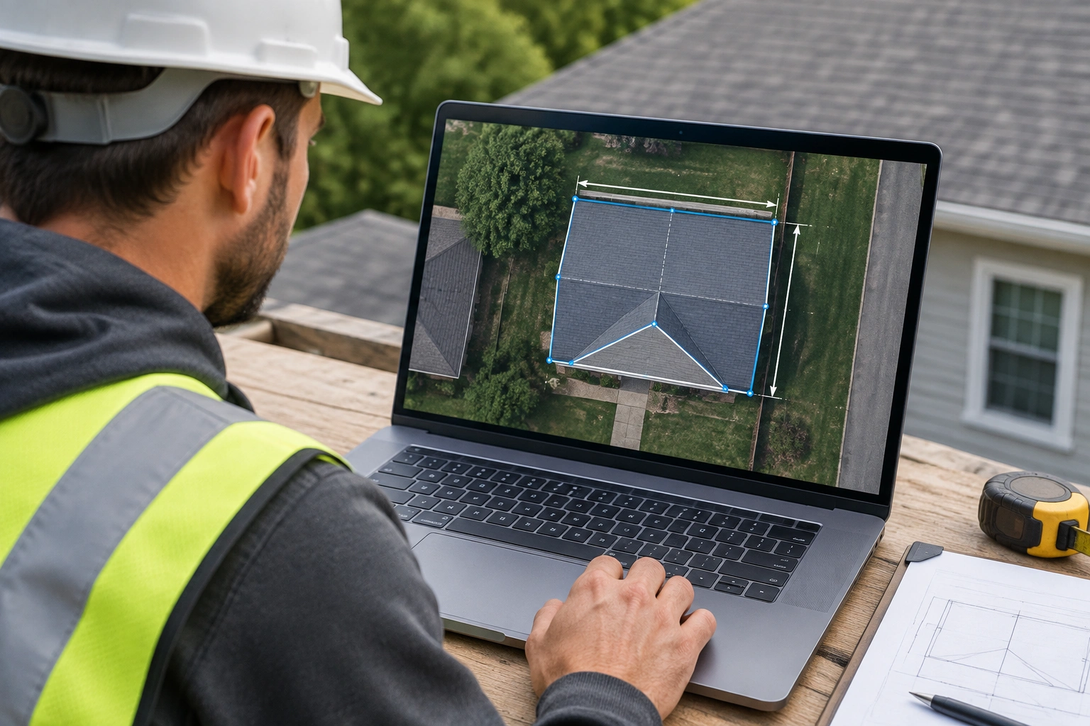 Roof outline traced on satellite imagery for a rough measurement