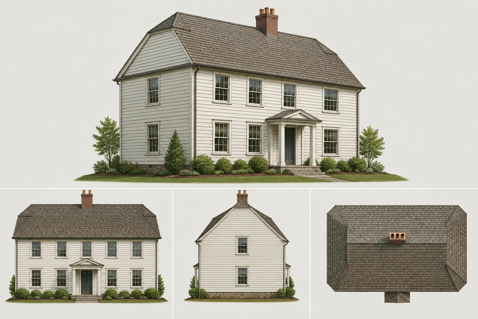 Illustration of a jerkinhead roof with clipped gable ends
