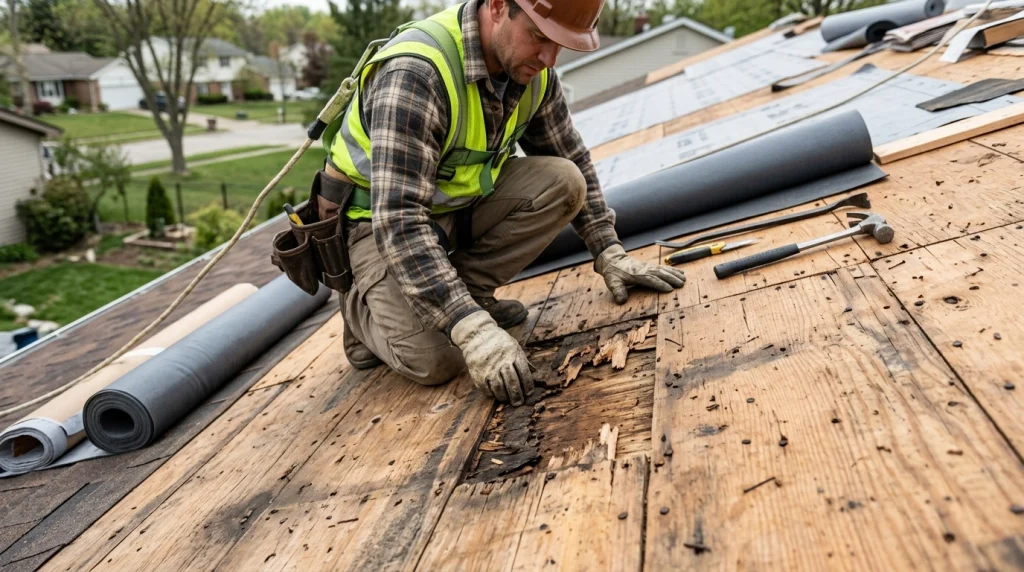 roof decking inspection during metal roof replacement