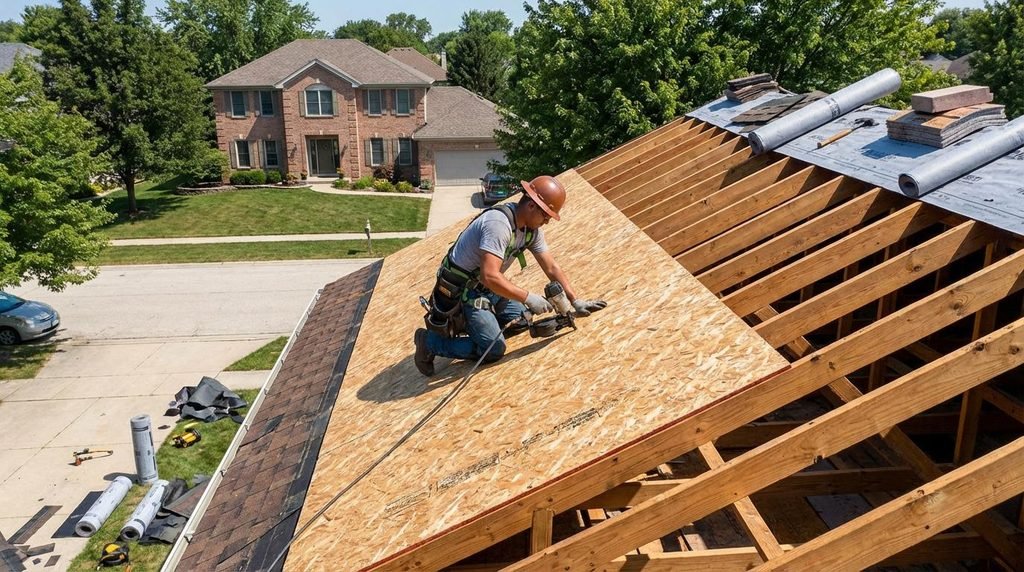 How roof decking is inspected during replacement by a professional roofer