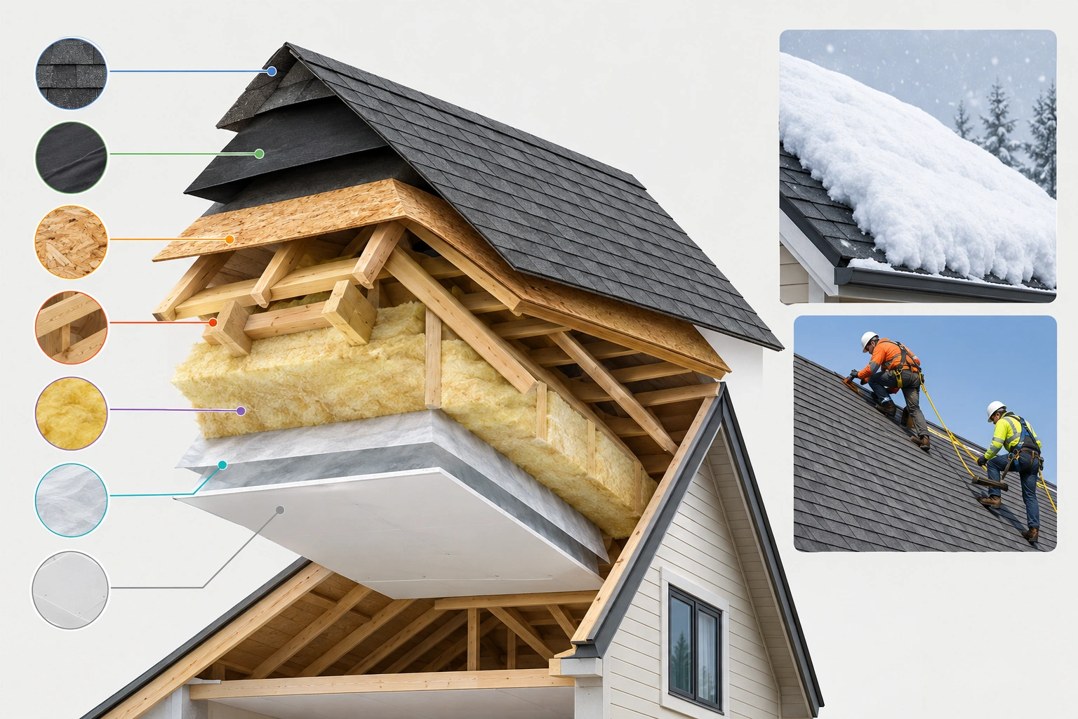 Diagram comparing dead load and live load on a roof