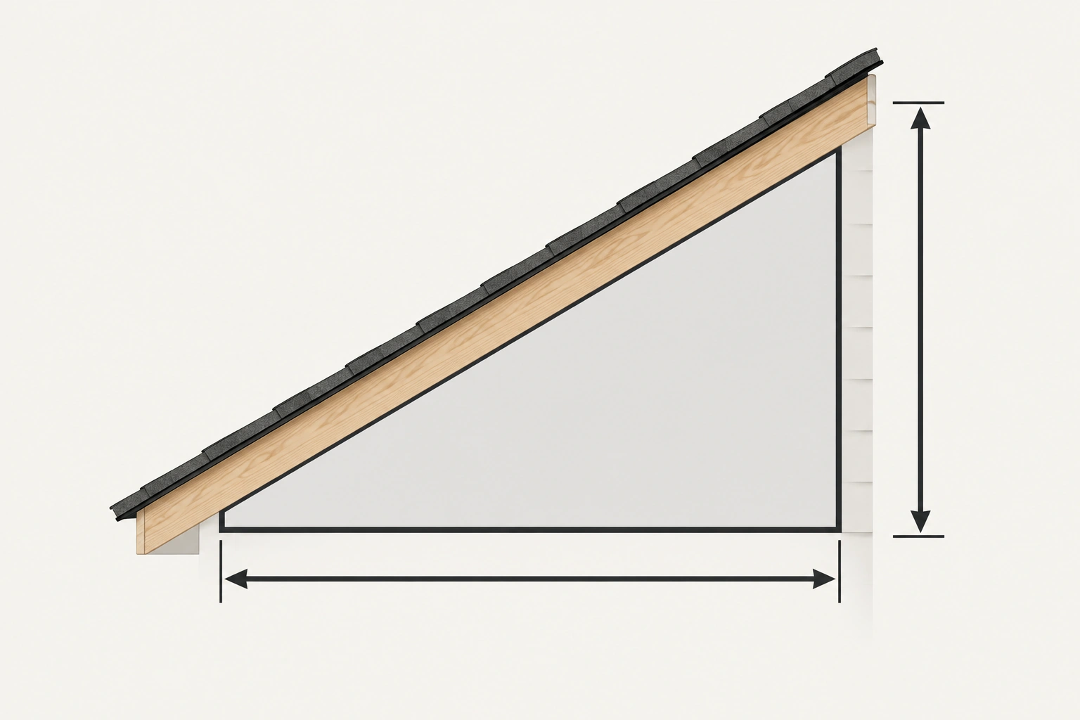 Diagram showing roof pitch measured as rise over 12 inches of run
