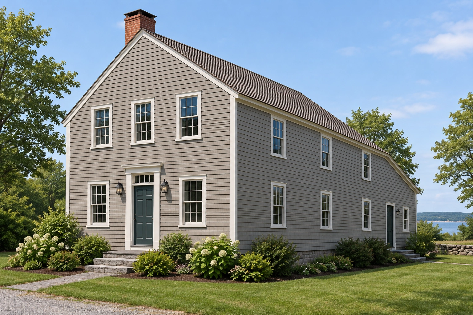 Asymmetrical saltbox roof profile on a traditional home