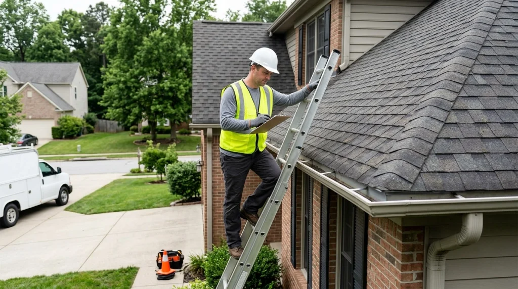 Roofing contractor inspection showing what happens before a roof replacement