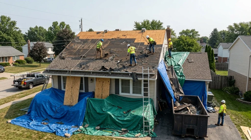 What happens during roof tear-off on a residential asphalt shingle roof